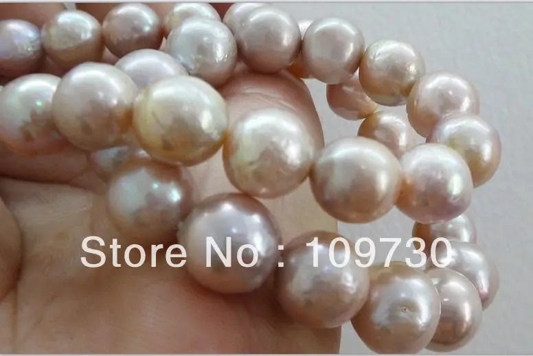 

Jewelry 001157 HU 18"13MM AUSTRALIAN SOUTH SEA GENUINE GOLD LAVENDER NUCLEAR PEARL NECKLACE 14KGP