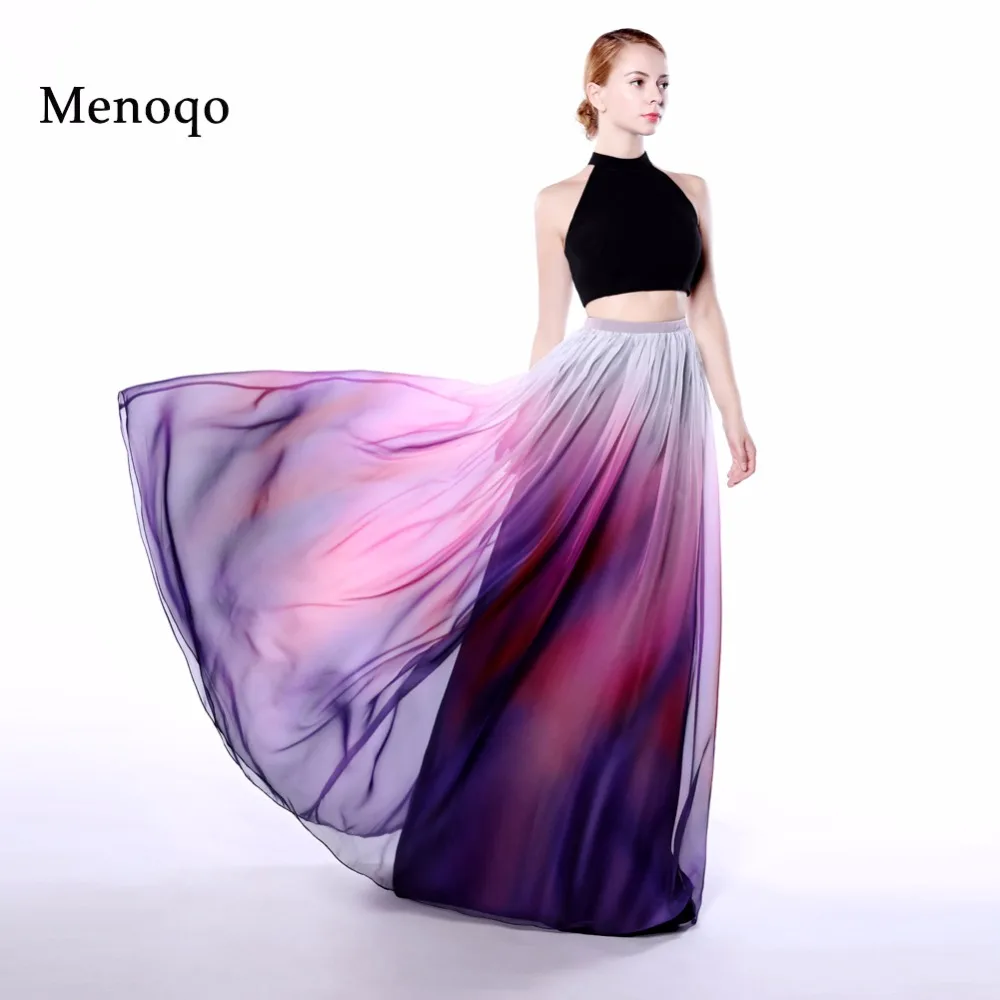 Menoqo реальное изображение Vestidos 2018 платье для выпускного вечера 2 предмета длинные Градиент Ombre шифон этаж Длина длинные Платья для вечеринок