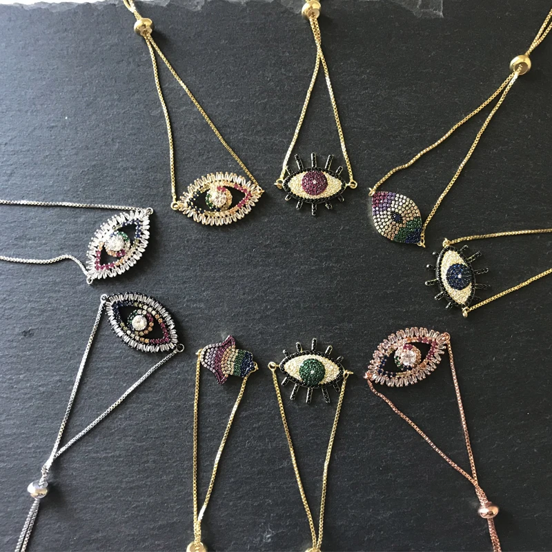 

Mix Style Colorful Crystal Turkish Gold Evil Eye Bracelet Pave CZ Blue Eye Gold Chain Bracelet Adjustable Female Party Jewelry