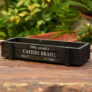 

New 2pc Black Storage Box Garden Wooden Boxes Plant Pot Vintage Succulent Crates Rectangle Table Flower Pot Gardening Device
