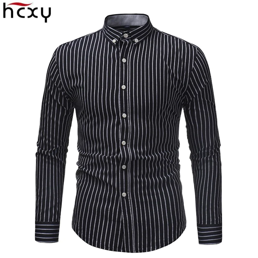 

HCXY brand 2019 Spring Autumn Fashion Men's Shirts Men Long sleeve Smart Casual Vertical striped Shirt Male Full cotton Slim fit