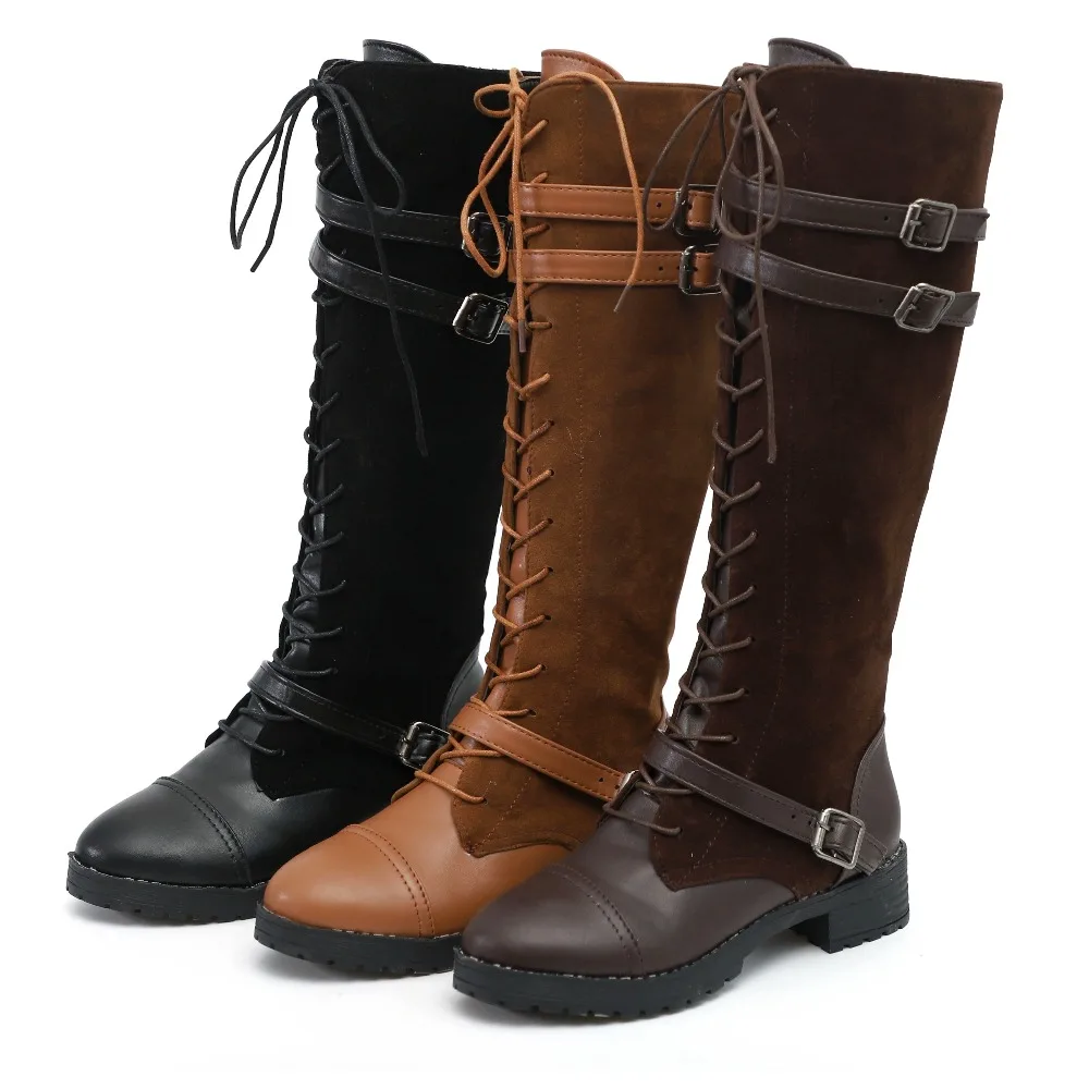 LazySeal/женские сапоги до середины икры большие размеры 35 43 Zapatos Mujer кожаная обувь на