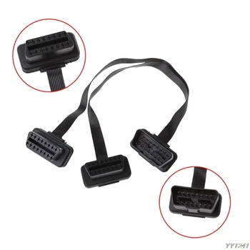 

Flat+Thin As Noodle OBDII OBD 2 OBD2 16 Pin ELM327 Male To Dual Female Y Splitter Elbow Extension Connector Cable