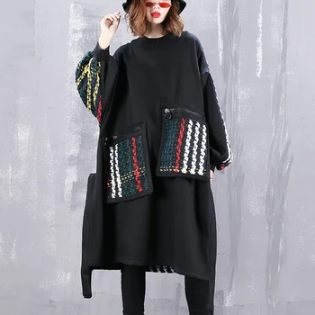 

Fashion Stitching Pocket Hem Split Design Long Women Clothes 2019 New Streetwear Spring Oversized Hoodie Bluzy Damskie