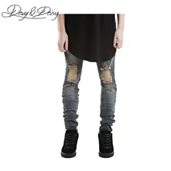 Davydaisy Байкер Джинсы для женщин Для мужчин рваные Skinny Distressed Омывается эластичный мотоцикл дизайнер Джинсы для женщин Для мужчин деним