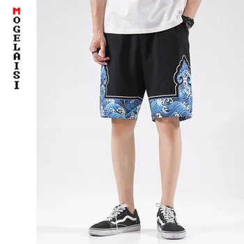 

Blue short homme Fashion embroidery linen shorts men summer Breathable Comfortable Chinese style pocket shorts size 5XL 715-7068