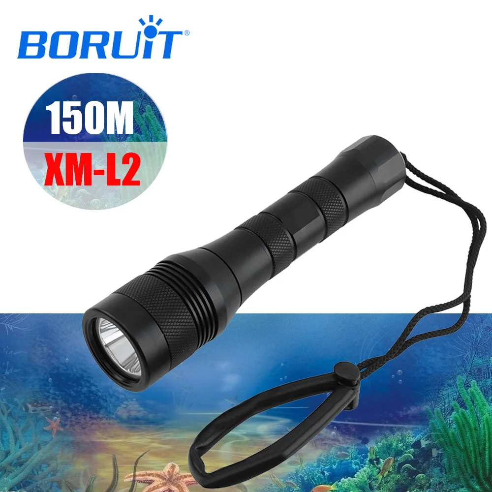 BORUIT LED XM L2 Underwater 150M Diving Flashlight Torch Scuba Diving