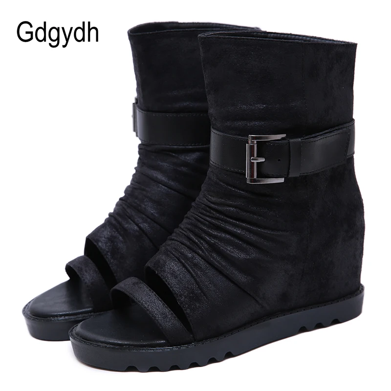 

Gdgydh 2019 Summer Women Ankle Boots Peep Toe Wedges Platform Female Sandals High Heels Stretch Fabric Thin Laies Fashion Boots