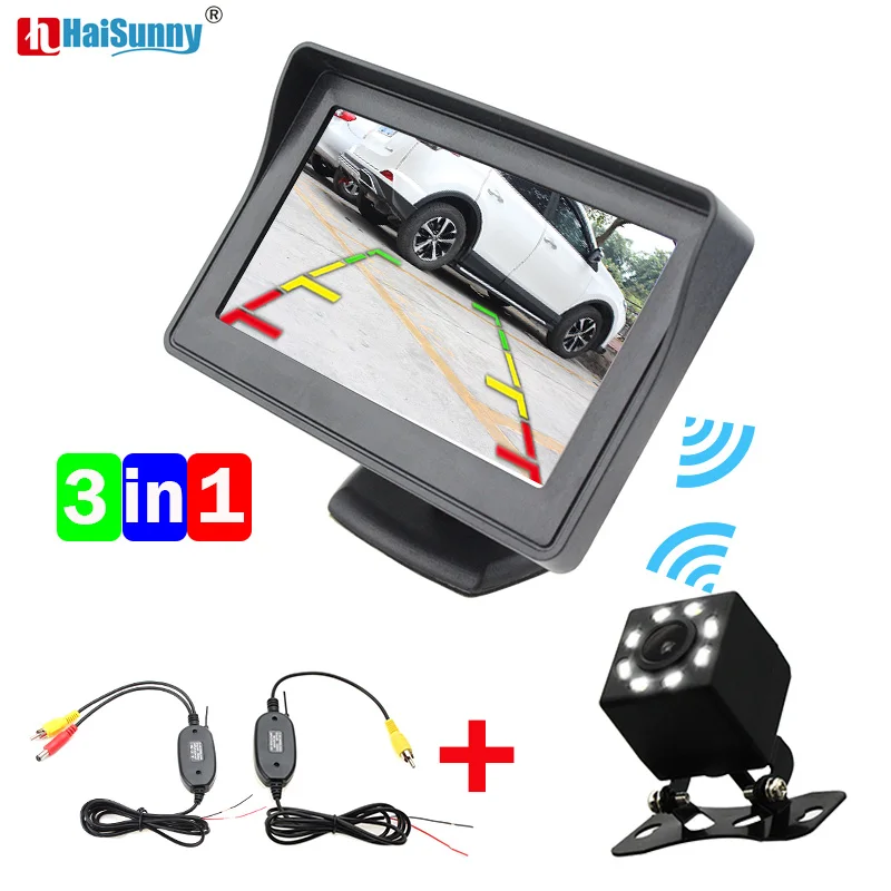 

HaiSunny Car Wireless Auto Parking Assistance With Reversing Monitor & 2.4Ghz Wireless RCA Video Kit & Reverse Backup Camera Cam