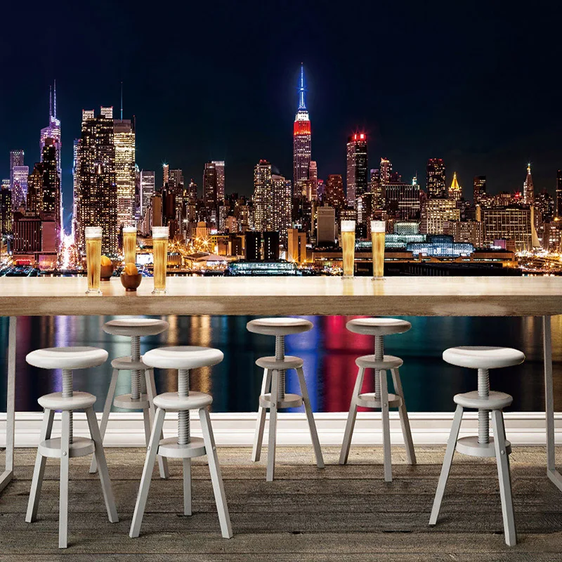 

Restaurant Clubs KTV Bar Photo Wallpaper HD City Night Landscape 3D Stereo Wall Mural Modern Simple Interior Decor Wallpaper 3D