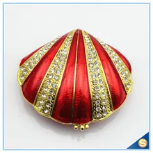Pewter Seashell Ring Box Enamel Box Crystal Studded Jewelry Trinket Box