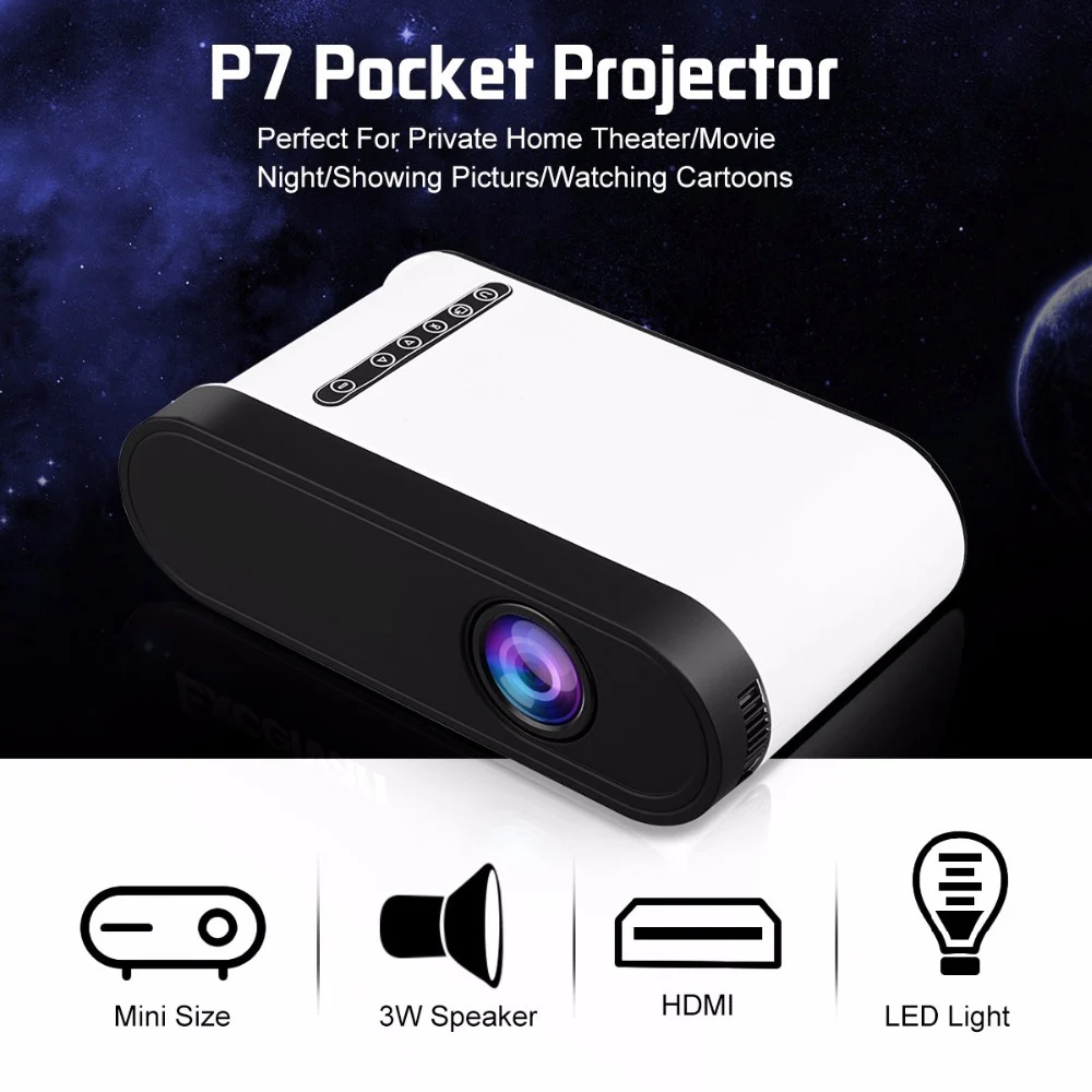 Exquizon P7 Мини Портативный мультимедисветодио дный светодиодный проектор с HDMI USB AV TF