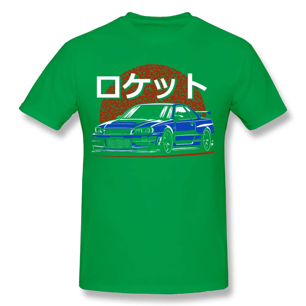 Новинка, Мужская футболка R34 GTR Rocket Skyline, хлопок, футболка с японским автомобилем, летняя уличная одежда, Camiseta - Цвет: Зеленый