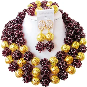 

Elegant Brown African Crystal Beads Anniversary Necklace Earrings Set for Women 3C-SJXJS-13