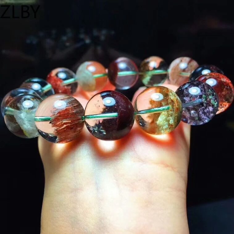 

100% Natural Colorful Phantom Quartz 17.5mm Stretch Bracelet Women Man Round Beads Stretch Genuine Crystal Certificate AAAAA