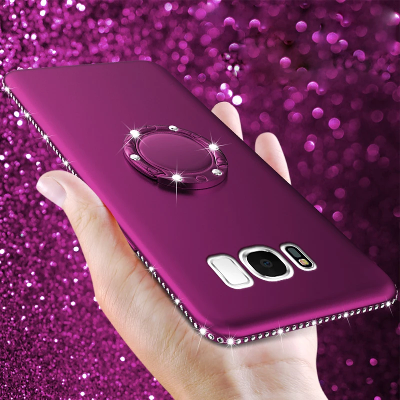 

Diamond Silicon Soft Case for Samsung S8 S9 Plus S7 Note 9 A5 A7 J5 2017 A6 A8 2018 for iphone 6s 7 8 X Cover With Ring&Lanyard