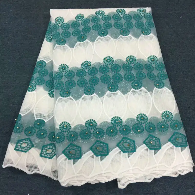 Красивый дизайн бусины вышитые хлопок сетки кружево ткань для женское вечернее платье Африканский белый гипюровая кружевная сетчатая материал