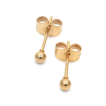 ag05 Titanium Gold -cololr Small Balls 2mm to 8mm Stud Earrings 316l Stainless Steel Earring IP Plating No Fade Allergy Free