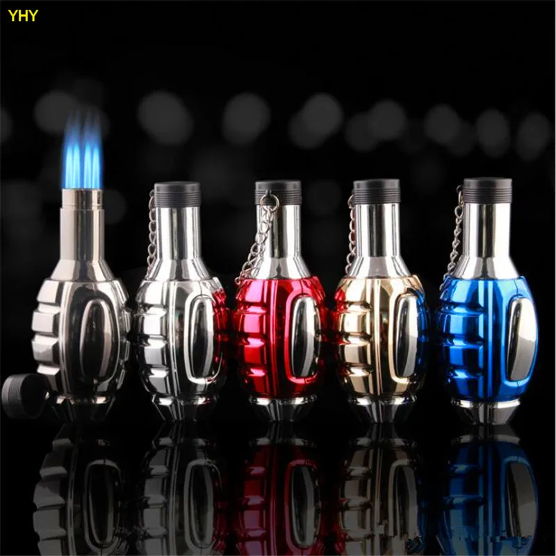 Newest Grenade Shaped Jet Butane Lighter Windproof Torches Multiple Color Lighters NO Gas For Smoking Cigarette Kitchen Tools04