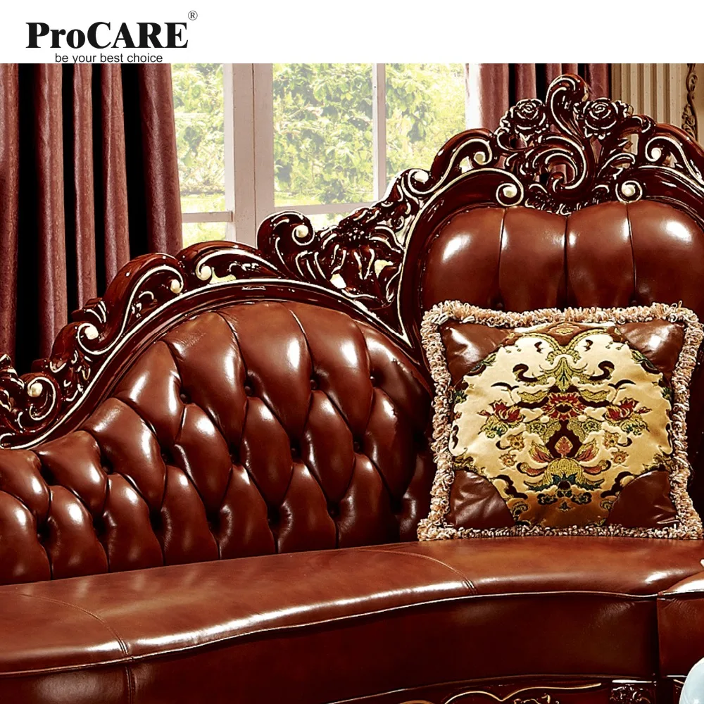red solid wood genuine leather corner sofa set / L shape sofa set living room furniture with marble surface's coffee table-6811