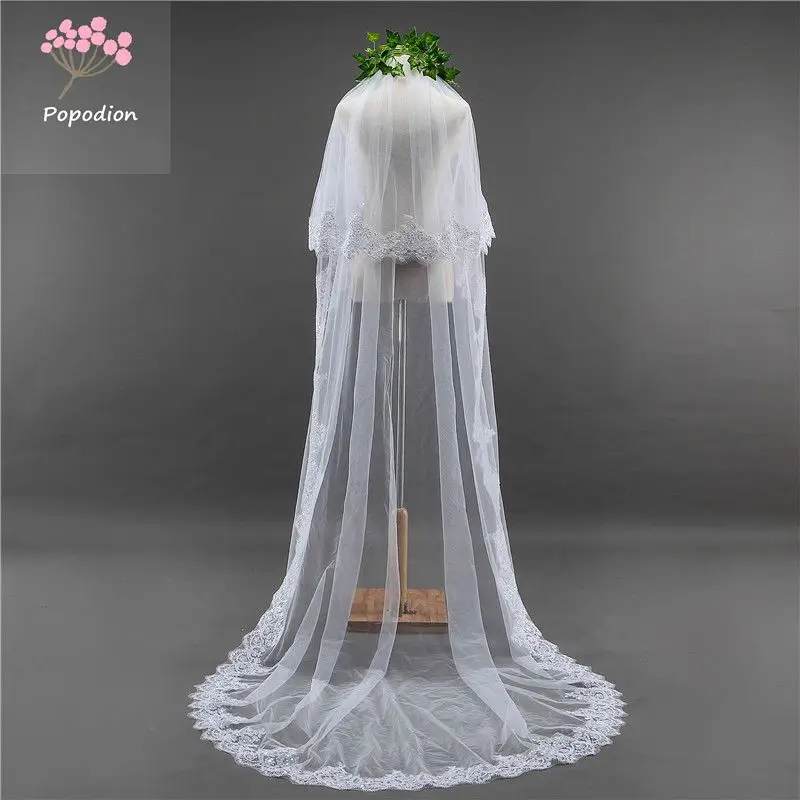 Cover face 3 meters wedding veil long white wedding lace bridal veils