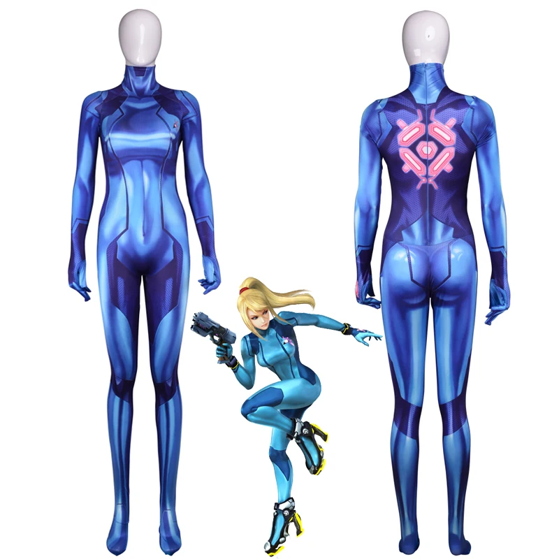

Game Samus Aran Printing Jumpsuits Halloween Cosplay Costume Unisex One Piece Fullbody Long Sleeve Zentai Suit Lycra Bodysuit
