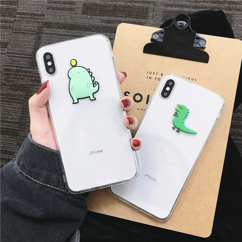 

JIBAN Cartoon Transparent Phone Cases for OPPO R9s R11p R17 Case Funnny Dinosaur Couple Back Cover for VIVIO X9sp X20p X9S X23