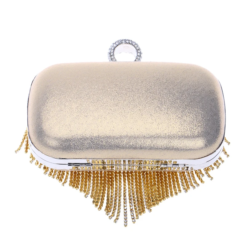 Luxy Moon Tassel Gold Rhinestone Clutch Bag Back View