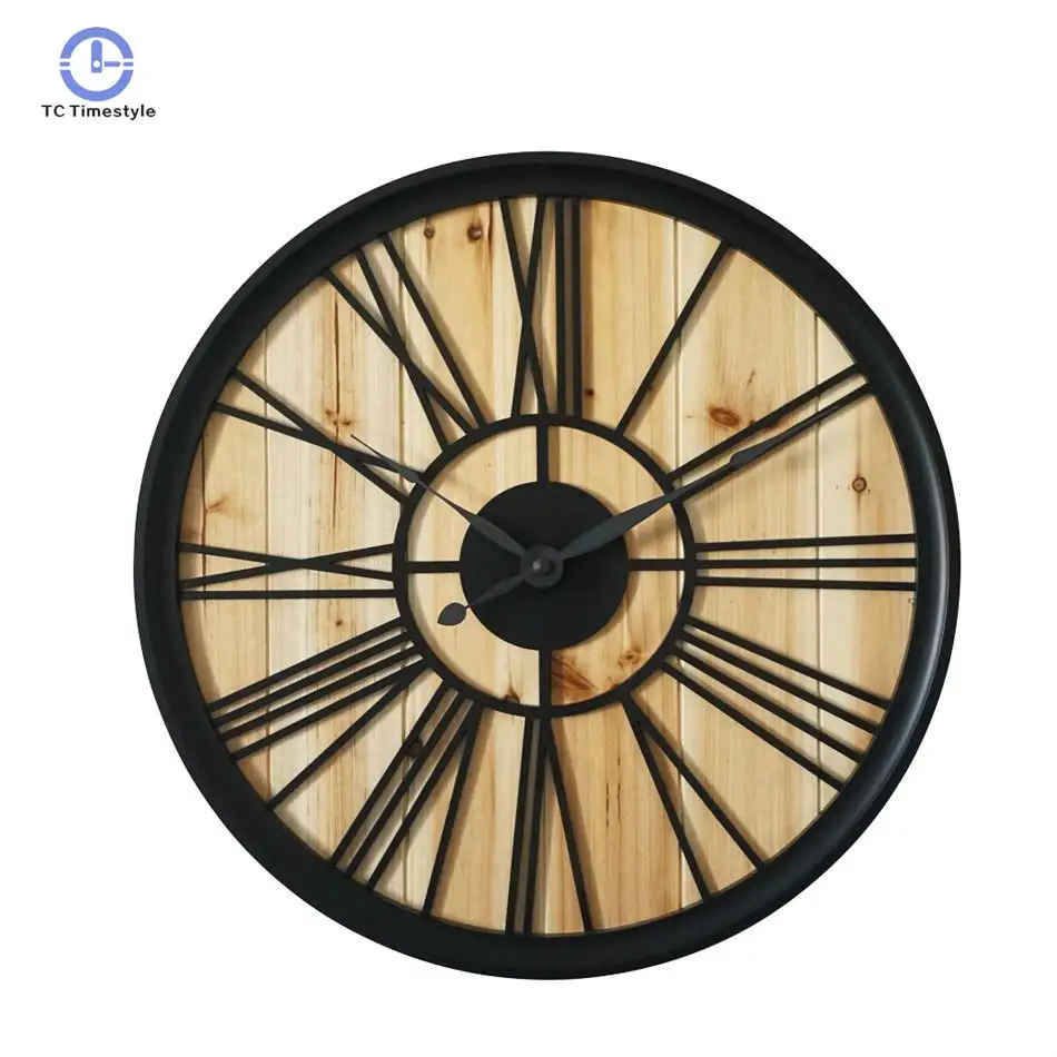 

23 Inches Large Wall Clock Iron Wood Digital-watch Home Decoration Accessories Modern New Arrival Wall Clocks
