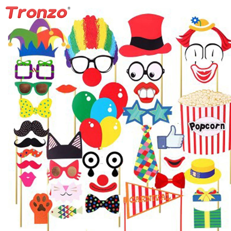 40 31 De Réductiontronzo Cirque Photobooth Fête Décoration 36 Pièces Bricolage Drôle Clown Barbe Lunettes Mariage Photo Stand Accessoires Fête