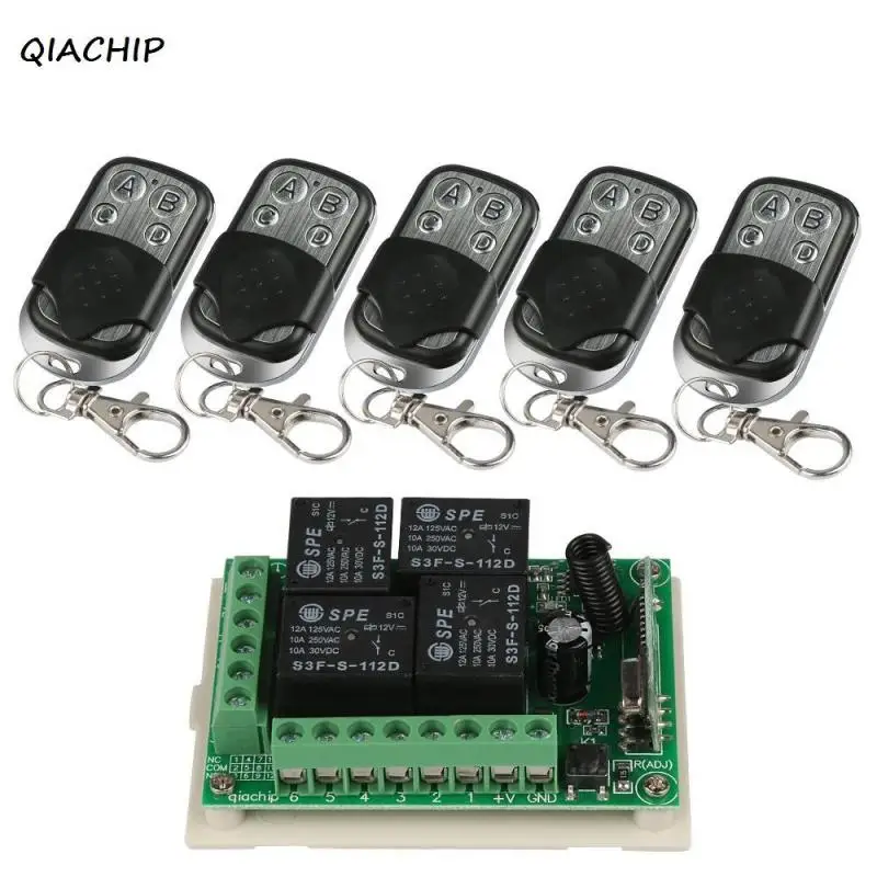 

QIACHIP 433Mhz DC 12V Wireless 4CH RF Relay Remote Control Switch Receiver Module + 433 Mhz 4 CH Transmitter Remote Controls Z3