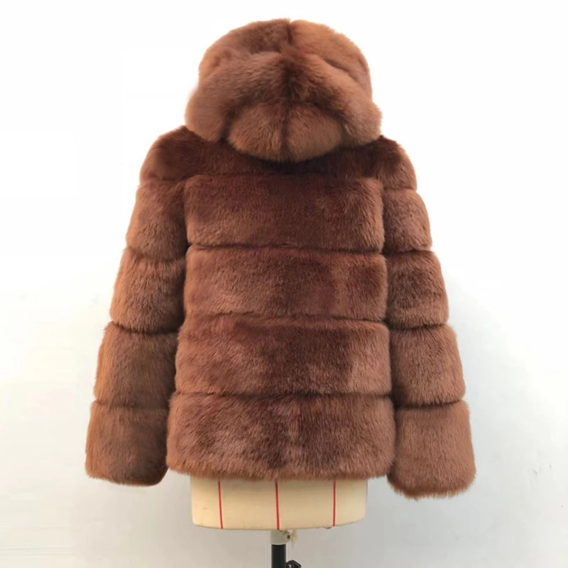 Winter Thick Warm Faux Fur Coat Women Plus Size Hooded Long Sleeve Faux Fur Jacket Luxury Winter Fur Outwear PC313