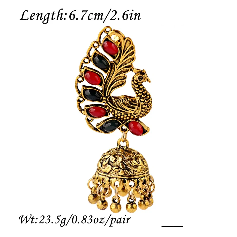 Женские винтажные серьги подвески Jhumka Jhumki в виде этнического павлина с черными
