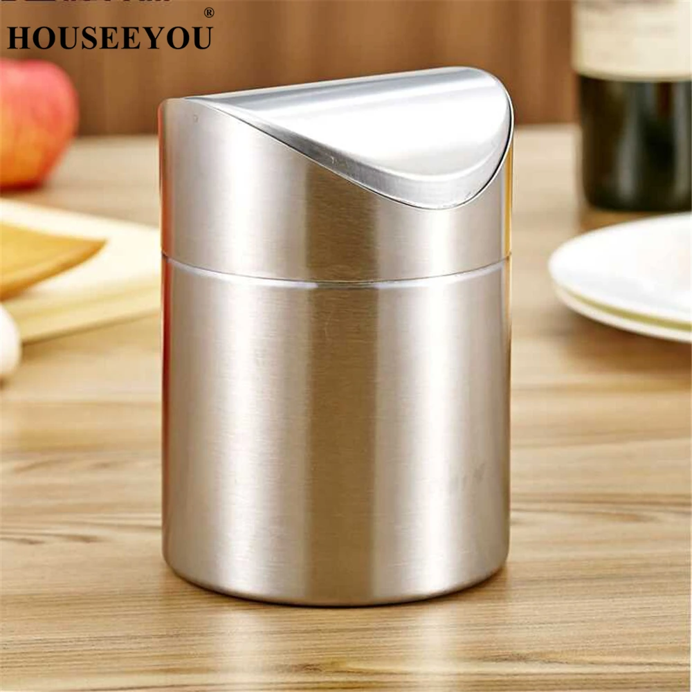 

Mini Stainless Steel Storage Boxes Bins Table Dustbin Trash Box Waste Container Rolling Cover Rubbish Bin Home Storage Tools