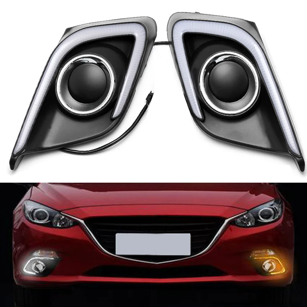 

NOVSIGHT Auto Car LED Daytime Running Lights DRL Yellow Turn Signal Fog Daylight for MAZDA3 AXELA 2014 2015 2016 D35