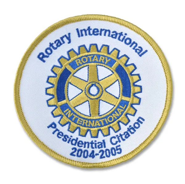 Rotary International заплаты пользовательских железа на Костюмы этикетки персонализированные ткань этикетки Мерроу границы и ПВХ назад MOQ50pcs