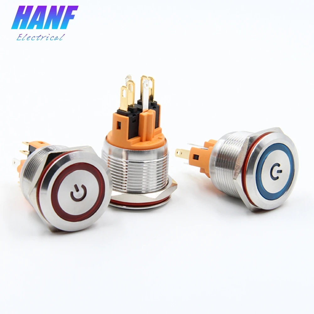 

1pcs 22mm Stainless Steel 1NONC LED Light Self-Lock Flat Head Metal Push Button Switch with Lamp 6 Pins