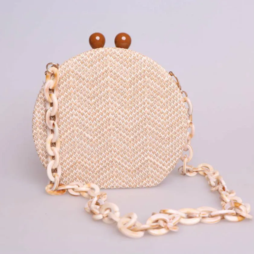 

2019 Cute New Casual Women Shoulder Messenger Bags Circular Straw Beach Handbags Famous Designer Chains Cross Body Bags Girls