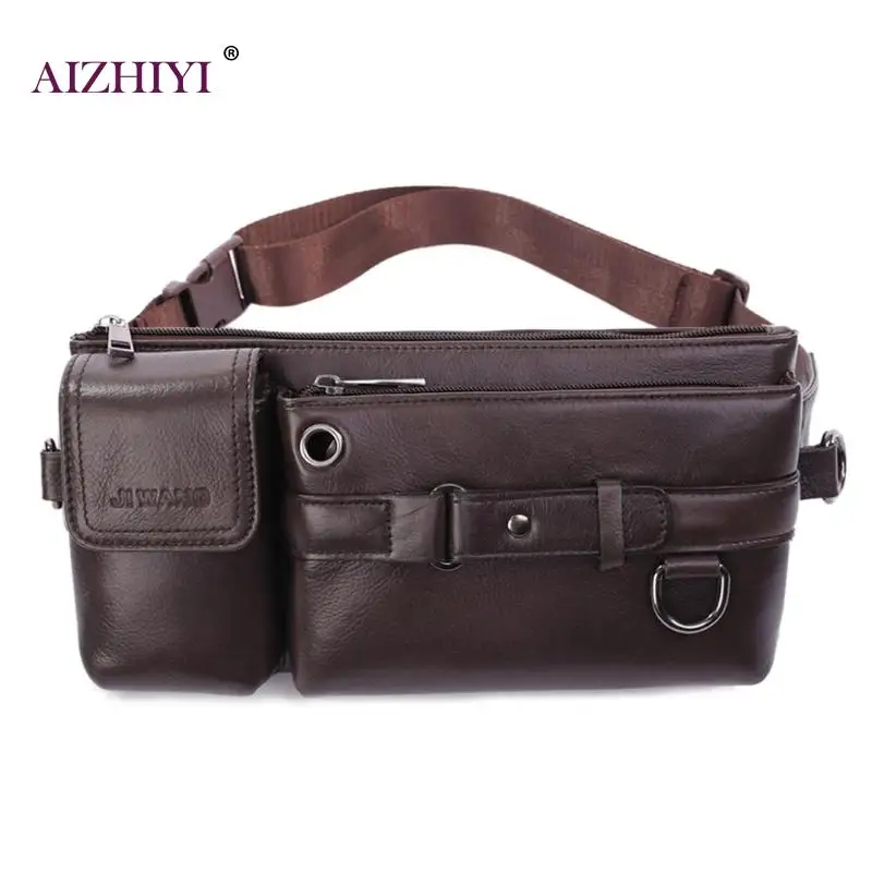 

Male Fashion Solid Color Sport Leisure Shoulder Bags Men Casual Waist Fanny Packs Genuine Leather Zipper Chest Crossbody Bags