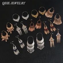 Joyería QIHE, pendientes de filigrana tibetana de Color dorado y plateado antiguo, joyería Bohemia, pendientes gitanos, pendientes de colección para mujer