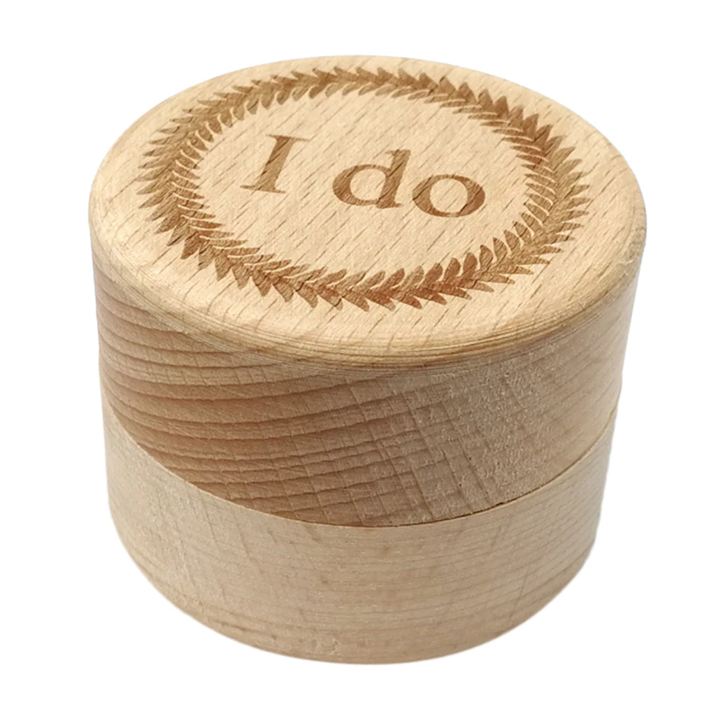 Wooden Ring Box Rustic Wedding Ring Holder Bearer with Delicate Pattern Letters for Ring Earrings Necklace Jewelry Gifts