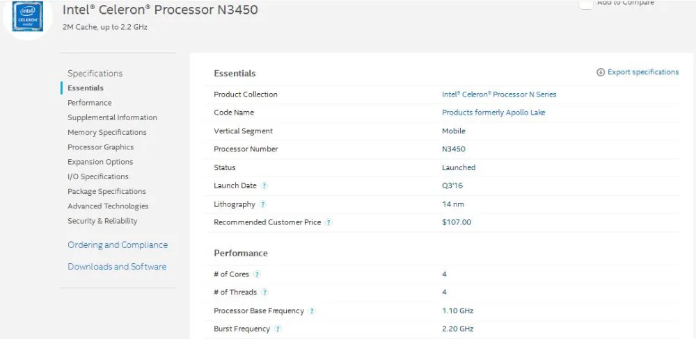 N3450 spec