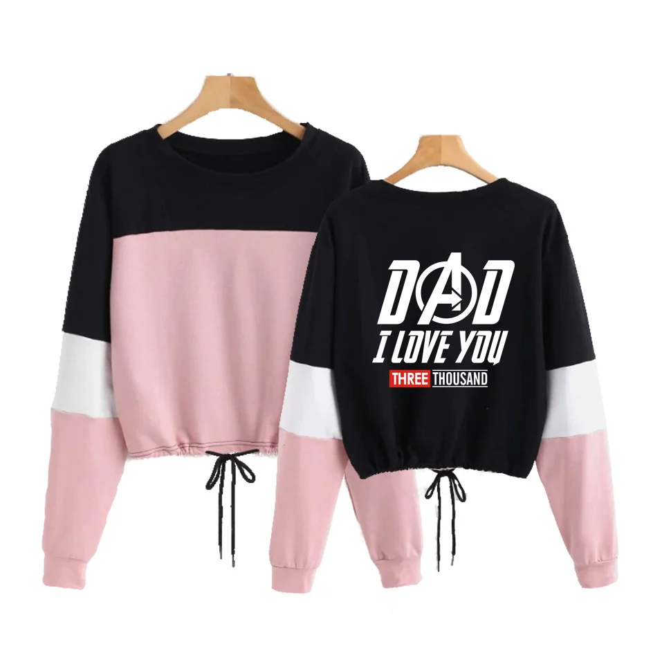 Drop shopping 2019 I Love You 3000 Avengers:Endgame O Neck CONTRAST COLOR Long Sleeve Rope Sweatshirts Women Sweatshirt Crop Top Drop shopping 2019 I Love You 3000 Avengers:Endgame O Neck CONTRAST COLOR Long Sleeve Rope Sweatshirts Women Sweatshirt Crop Top
