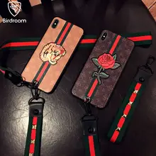 Birdroom Case For iPhone 8 7 6 6S Plus Soft TPU Funda Retro 3D Relief Panting Coque For iPhone X 10 5 Fundas Cover +2Pcs Lanyard
