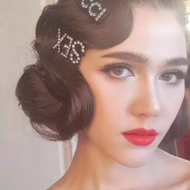 Women's Rhinestone Letters Hair Barrette Hairpins Hair Clips Accessories Girl's Hairgrip Hair Clamp Hairclip Ornaments Headwear
