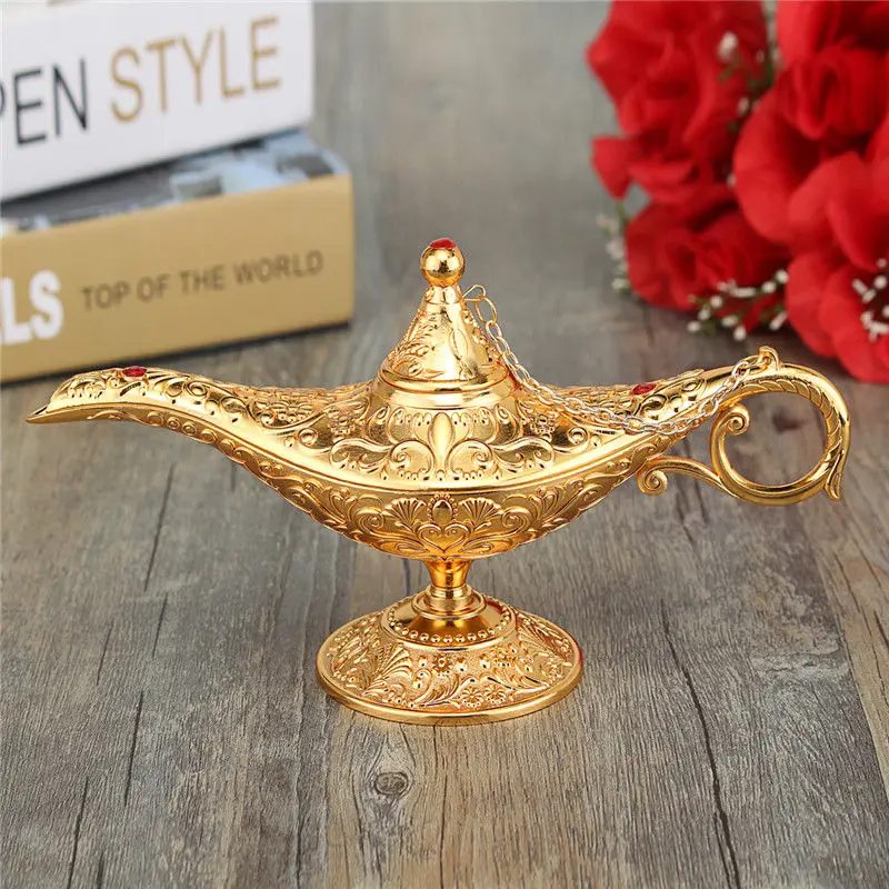 Kaufen KiWarm Klassische Metall Geschnitzte Aladdin Lampe Licht Wünschen Tee Öl Topf Dekoration Collect Saving Sammlung Kunst Handwerk Geschenk