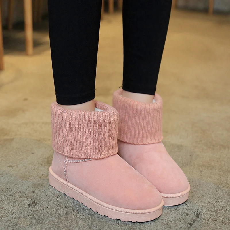 

Women Outdoor Casual Boots Winter Snow Fur Boots Beige Pink Fashion Shoes for Female Comfortable Ladies Slip-On Footwear