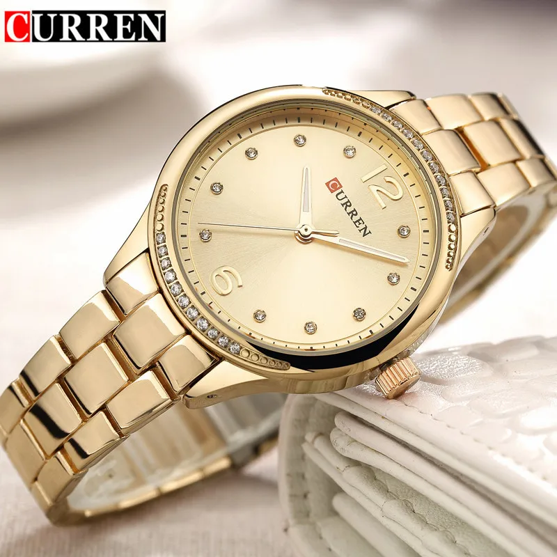 

CURREN Watch Women Luxury Brand Fashion Dress Ladies Wristwatch Rhinestone Quartz Clock Stainless Steel Waterproof Montre Femme