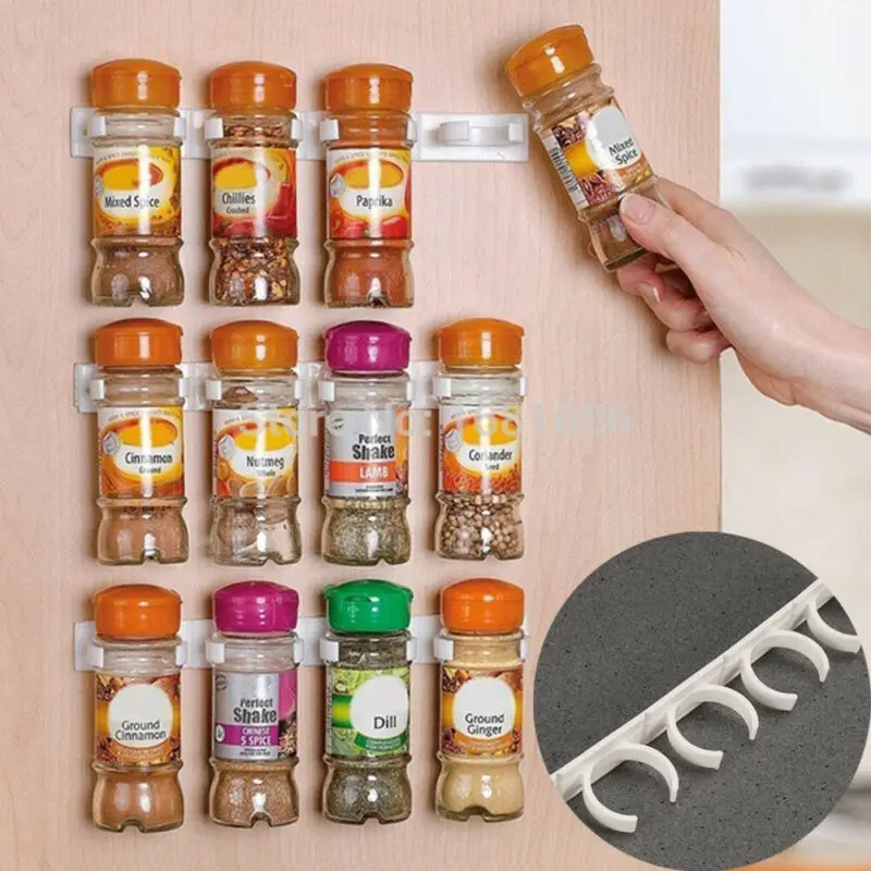 

20 Clips PP Storage Rack Holders Kitchen Spice Gripper Strip Jar Rack Storage Holder Wall Cabinet Door