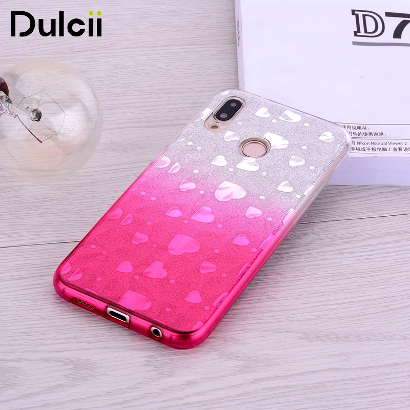 Dulcii для huawei P20 Pro градиент Цвет сердце любовь 3D алмаз зерна Мягкий ТПУ Телефон Дело